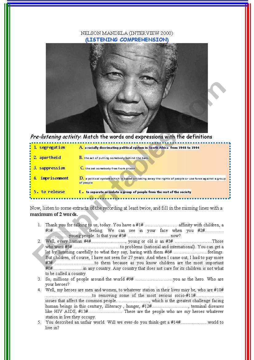 Nelson Mandela (Interview Extract 2000) (Listening Comprehension) [Mp3 Link inside the doc]